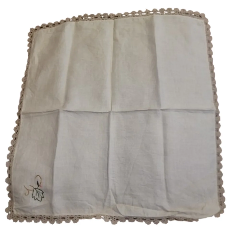 Embroidered Linen Napkins with Crochet Trim